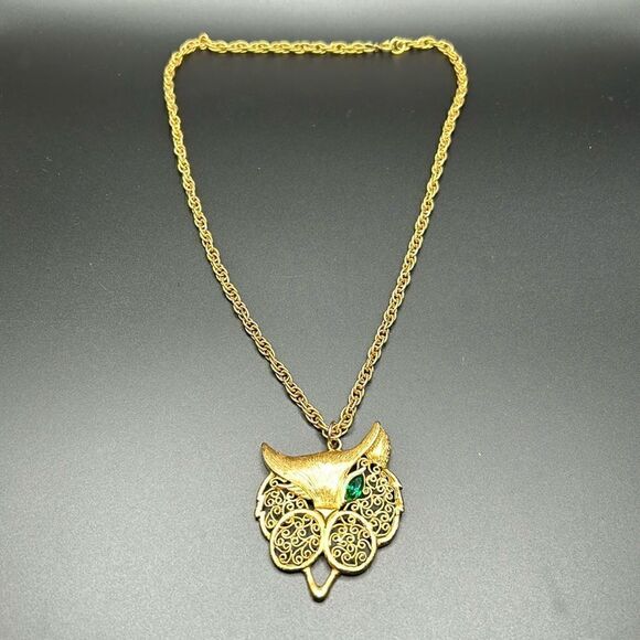 VTG Winking One Green Eyed Cat Pendant Gold Rope Chain Necklace - Picture 1 of 11
